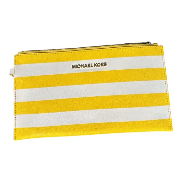 Michael Kors Jet Set Yellow Stripe Leather Wristlet - Picture 1 of 5